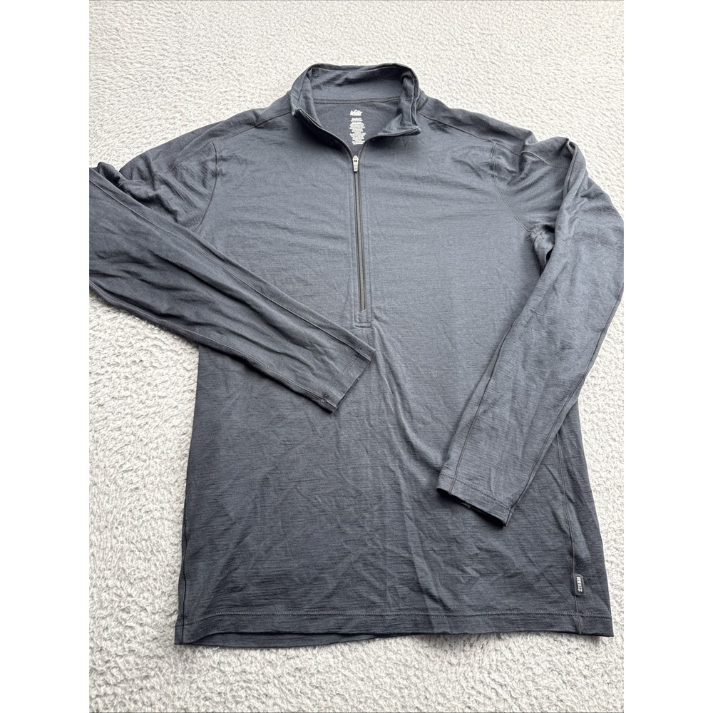 REI Co-op 100% Merino Wool 1/4 Zip Pullover Mens Medium Base Layer L/S Black